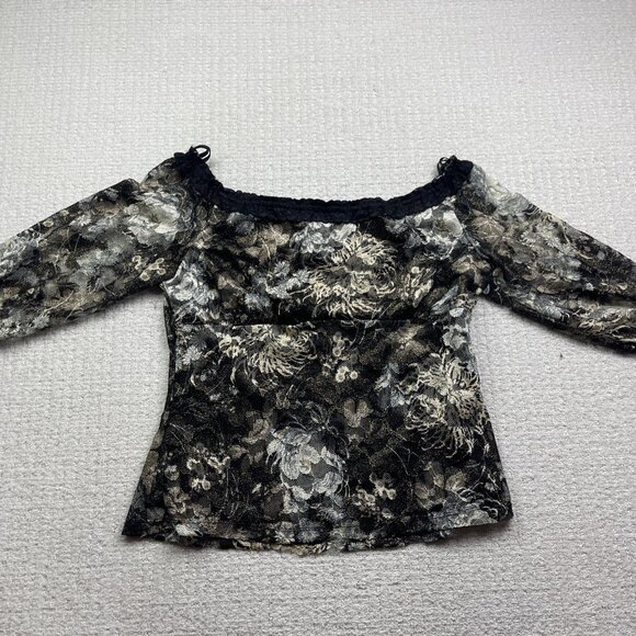 Y2K Marie Claire Sheer Floral Mesh XL Top Off-Shoulder Goth Emo Fairy Romantic - Picture 7 of 12